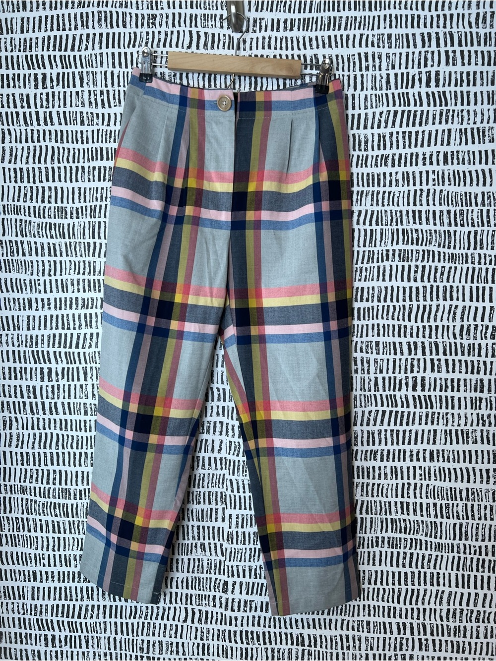 Cory Lynn Calter Plaid Cropped Trousers Pastel Madras High Rise Pants - Picture 2 of 14